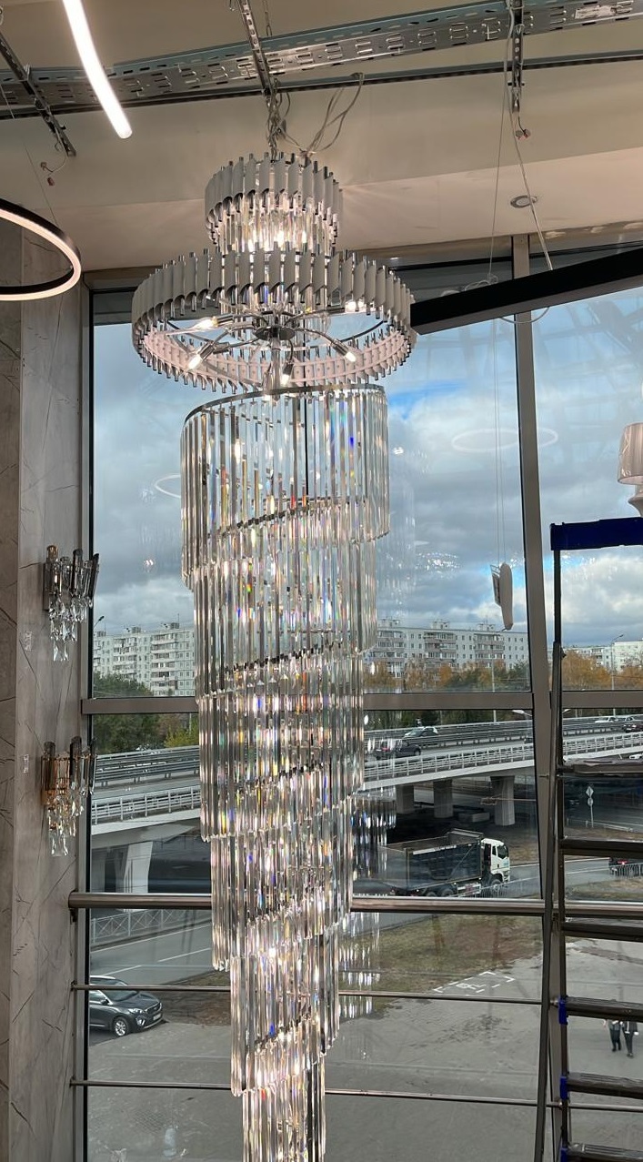 Светильник подвесной SAPFIR SPF-8603 БЕЛЫЙ+РОМ ` D800/H3000/25/E14/40W FENCE 23-07 (3 КОРОБКИ !!!)