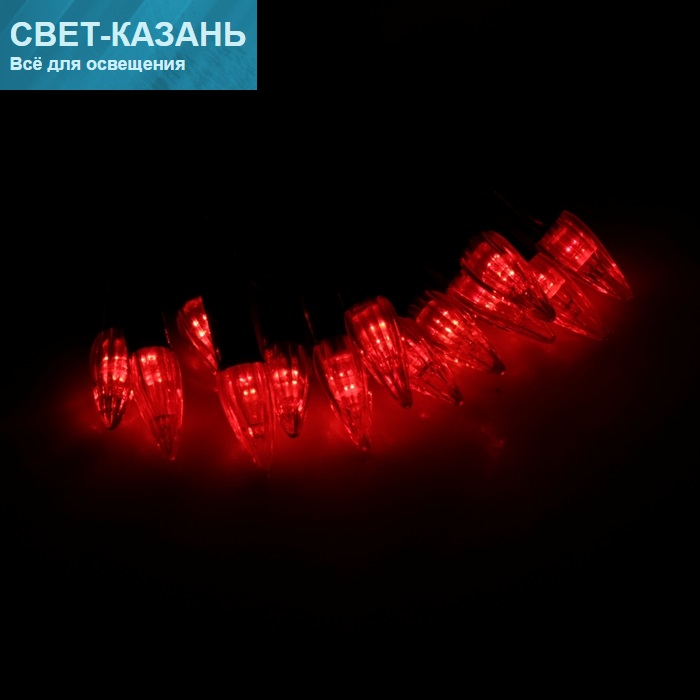 Гирлянда МЕТРАЖ КРАСНЫЙ уличная с насадками "Свечки" 5 м, черный провод LED-40, фиксинг, 185553