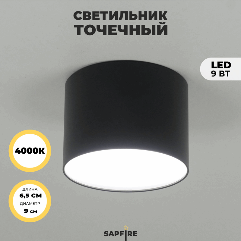 Светильник RG-TD0901B ЧЕРНЫЙ D90/H65/1/LED/9W/4000K